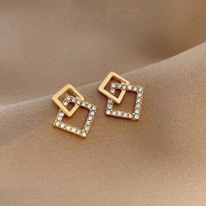 Bông Tai Hình Học Zircon Vuông Đính Đá